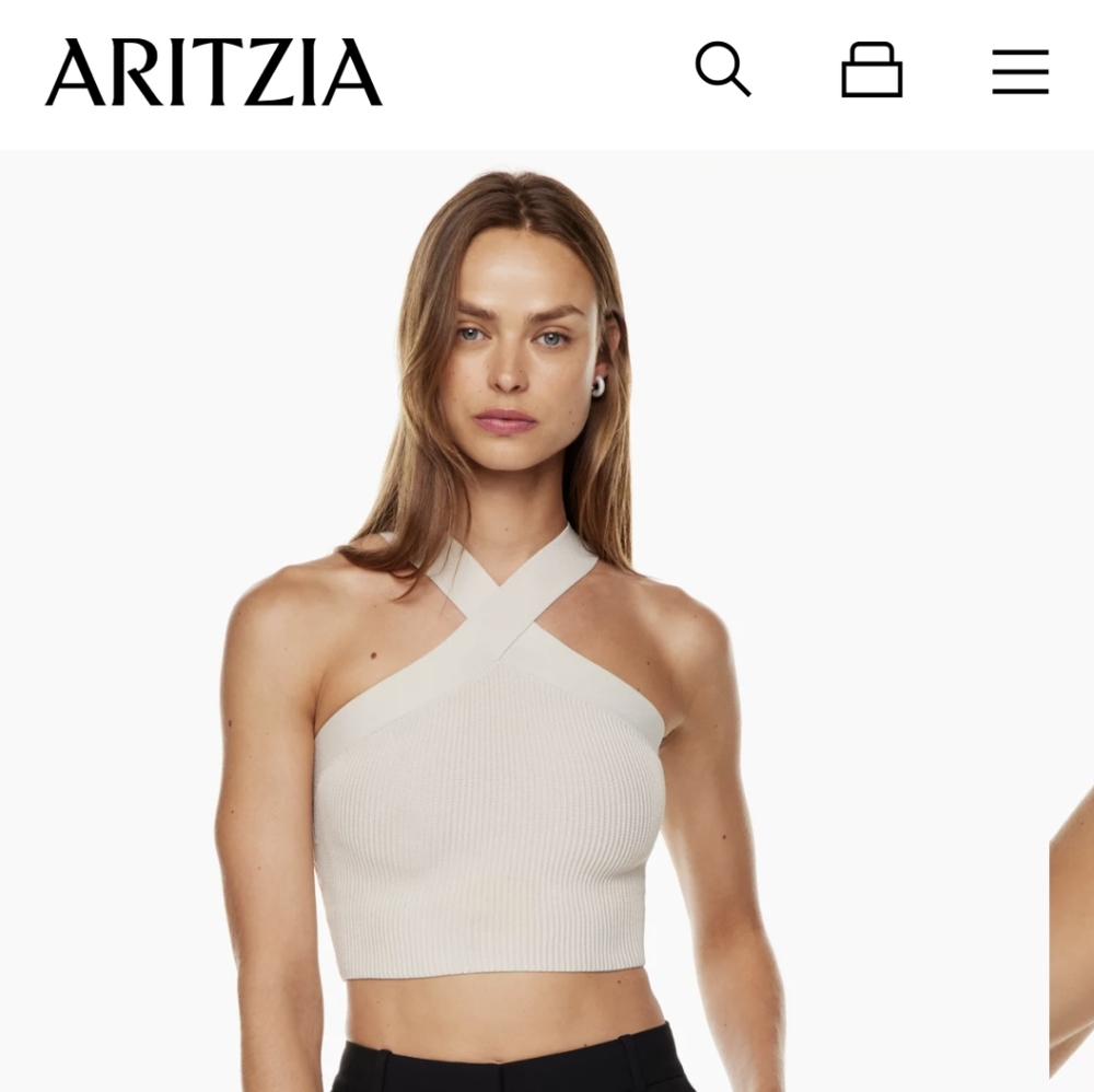 Aritzia sculpt knit criss cross cropped tank in matte pearl